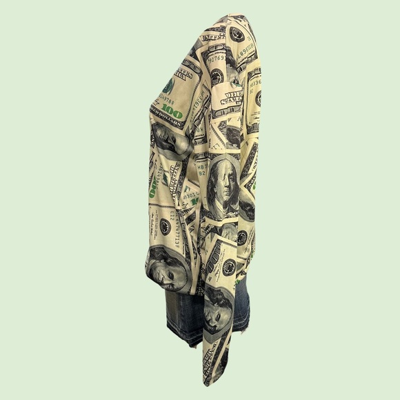 100 Dollar Bill Print Long Sleeve Round Neck Pullover Sz M - Picture 3 of 4